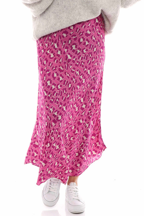 Leni Leopard Print Silky Skirt Fuchsia - Image 2