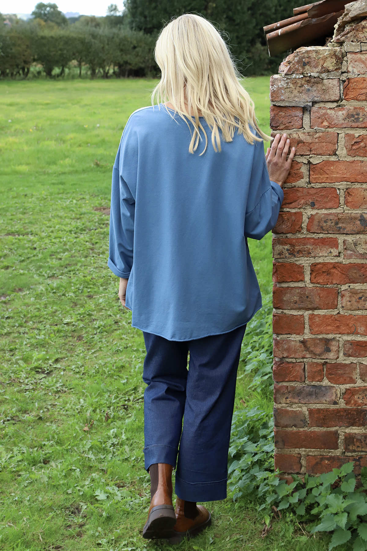 Estella Print Cotton Top Blue