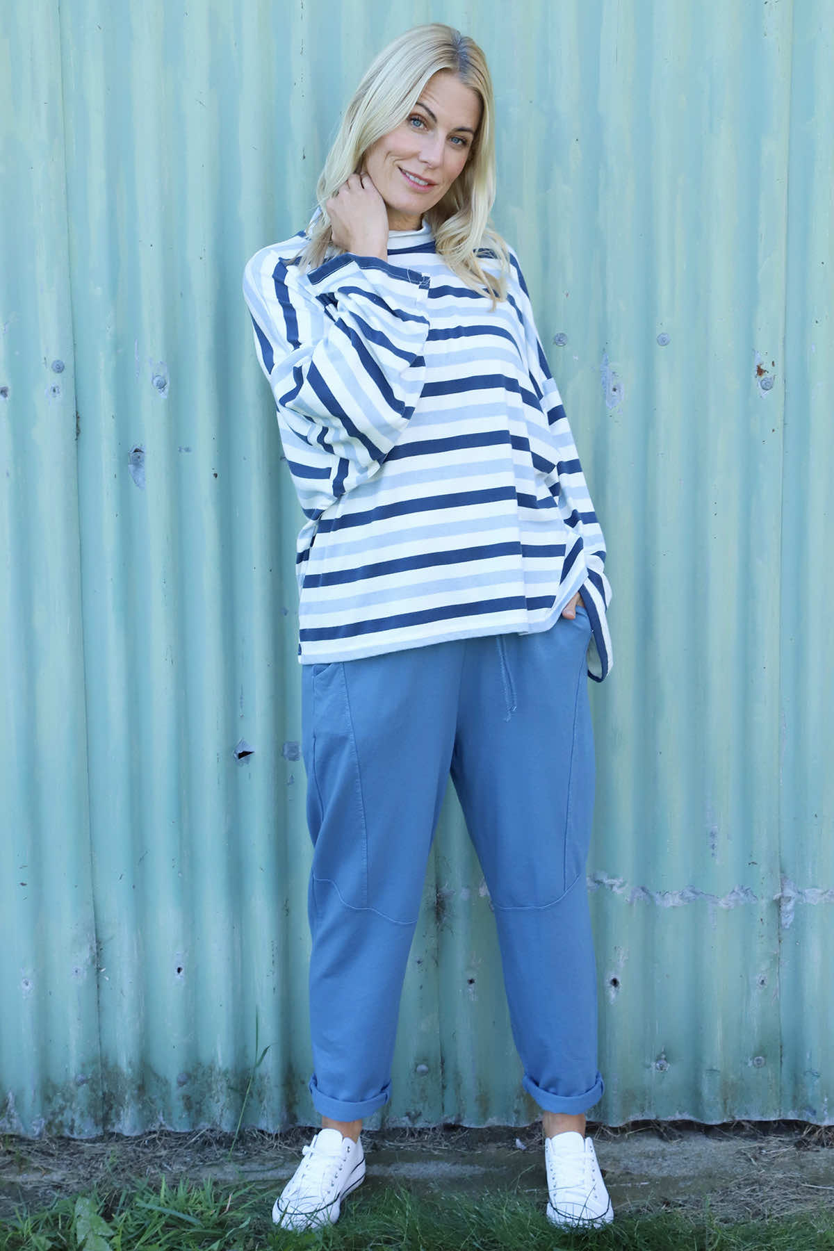 Sylvie Stripe Knit Top Blue
