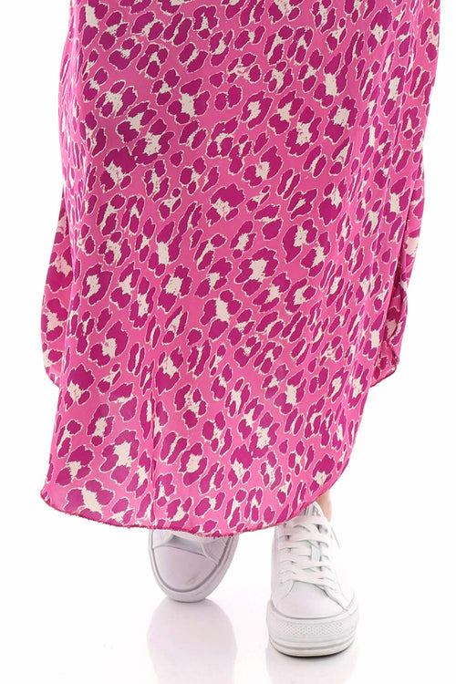 Leni Leopard Print Silky Skirt Fuchsia - Image 3