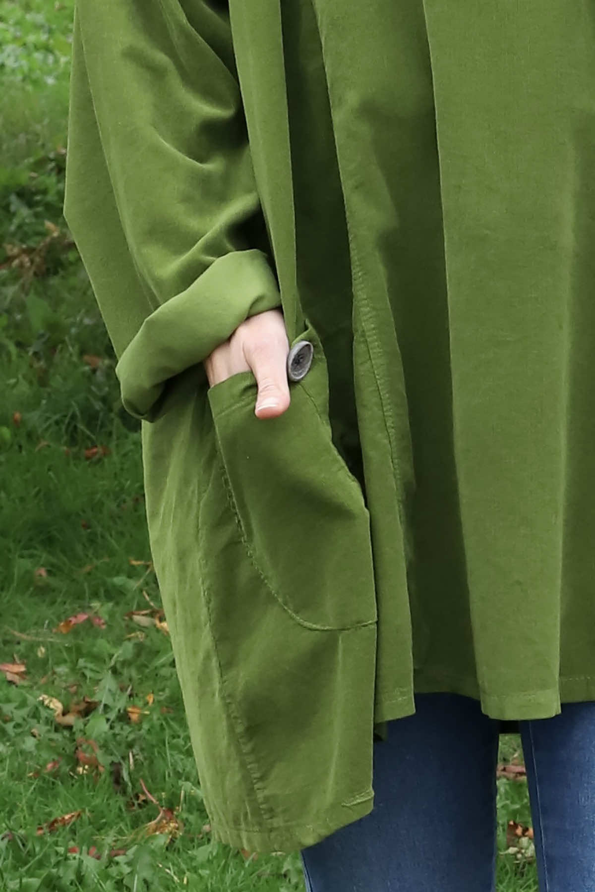 Shauna Button Pocket Needlecord Top Olive