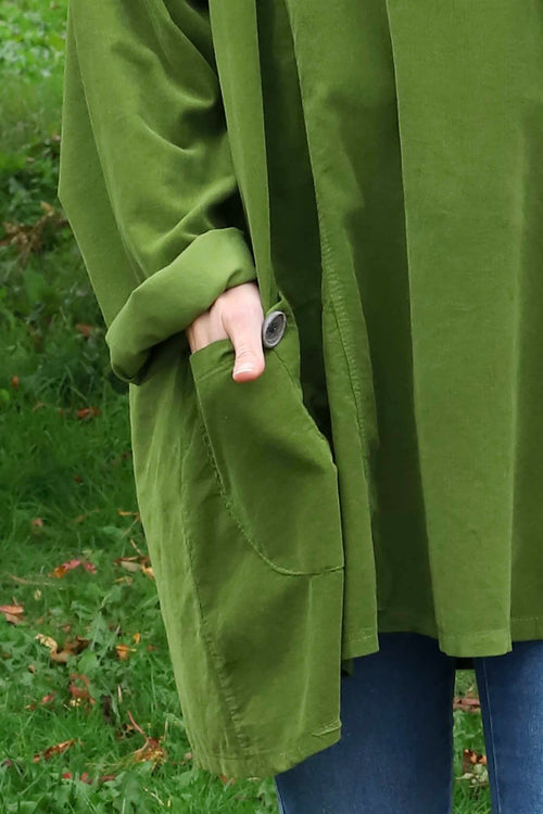 Shauna Button Pocket Needlecord Top Olive - Image 3