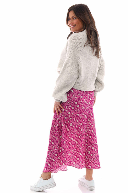 Leni Leopard Print Silky Skirt Fuchsia - Image 5