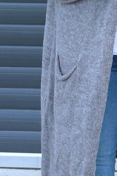 Nousha Hooded Knitted Cardigan Mid Grey - Image 3