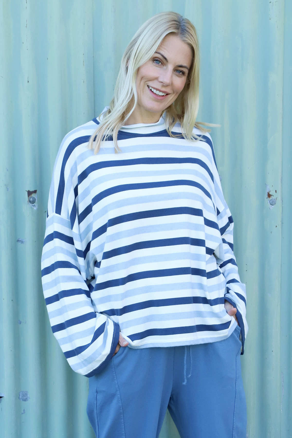 Sylvie Stripe Knit Top Blue