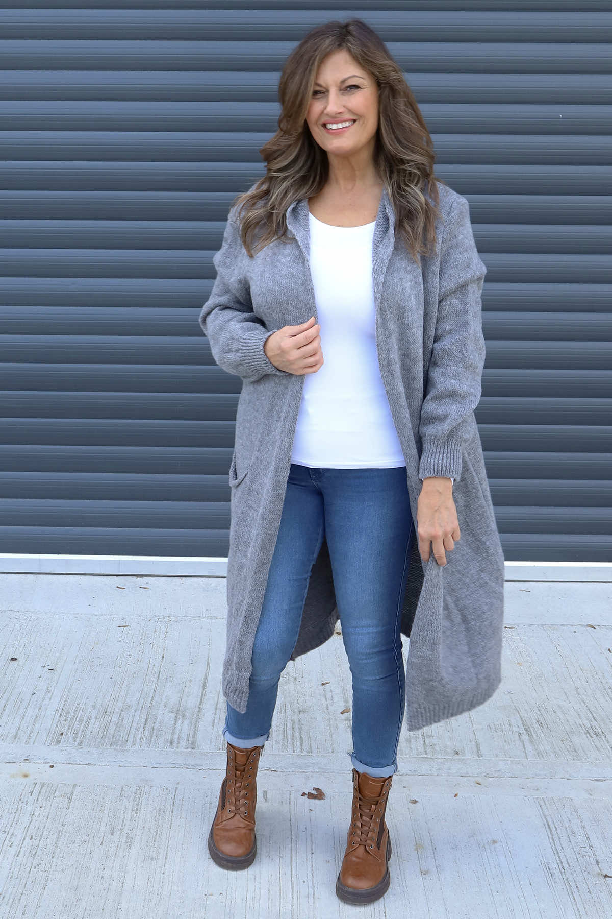 Nousha Hooded Knitted Cardigan Mid Grey