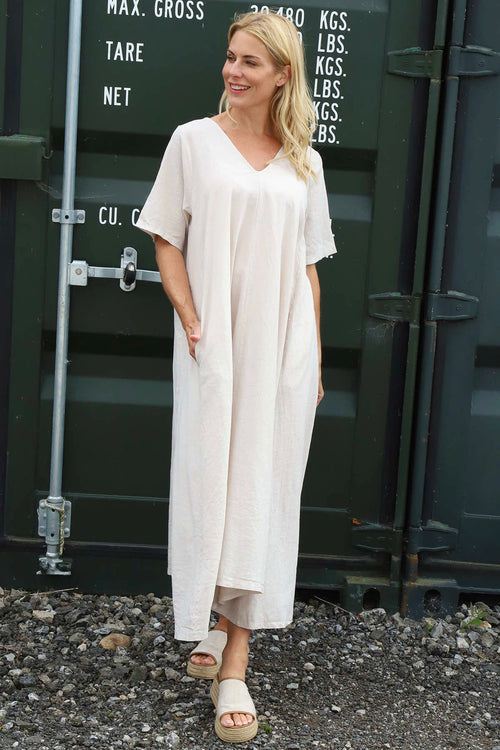 Ellerie V-Neck Linen Dress Stone