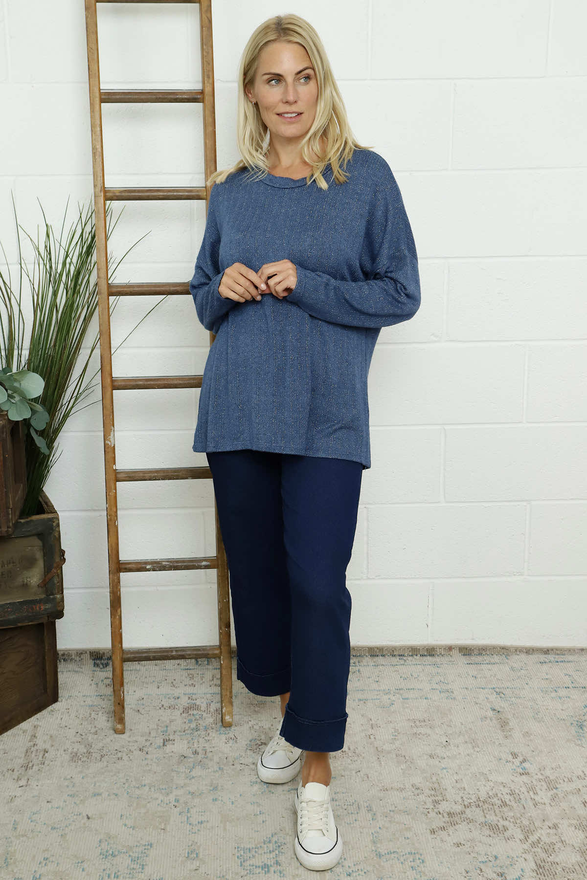 Sierra Sparkle Stripe Knitted Top Blue