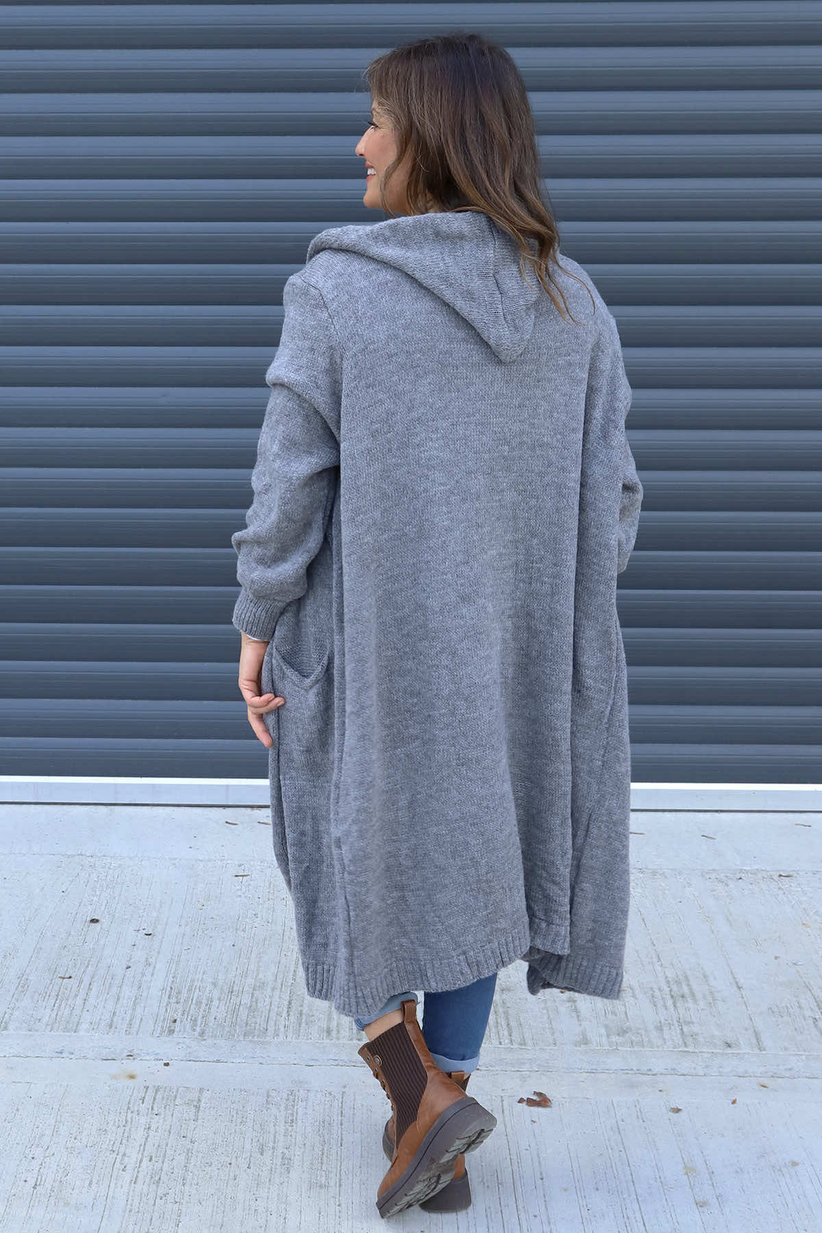 Nousha Hooded Knitted Cardigan Mid Grey
