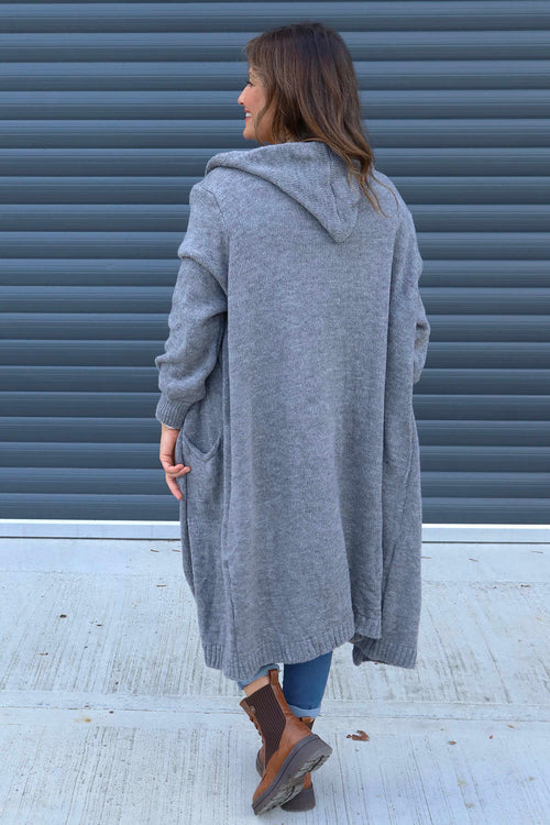Nousha Hooded Knitted Cardigan Mid Grey - Image 4