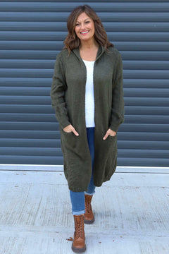 Nousha Hooded Knitted Cardigan Khaki