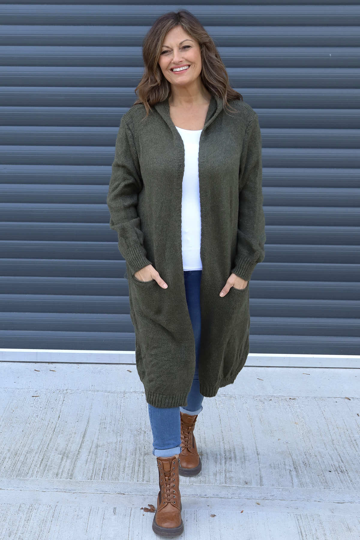 Nousha Hooded Knitted Cardigan Khaki