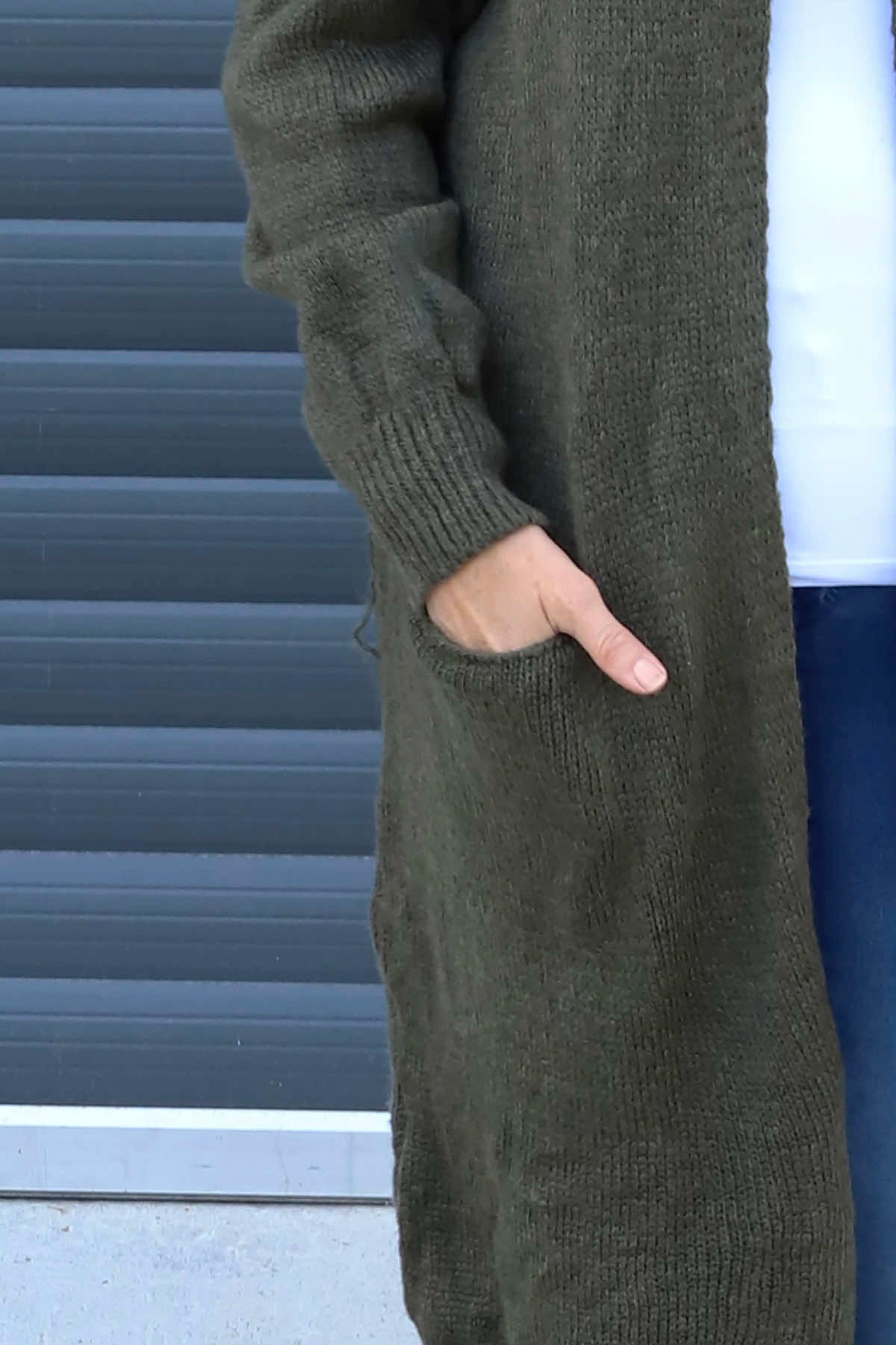 Nousha Hooded Knitted Cardigan Khaki