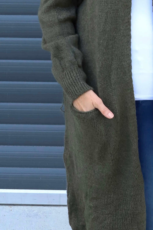 Nousha Hooded Knitted Cardigan Khaki - Image 3