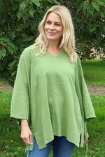 Nulvi V-Neck Linen Top Olive Olive - Nulvi V-Neck Linen Top Olive