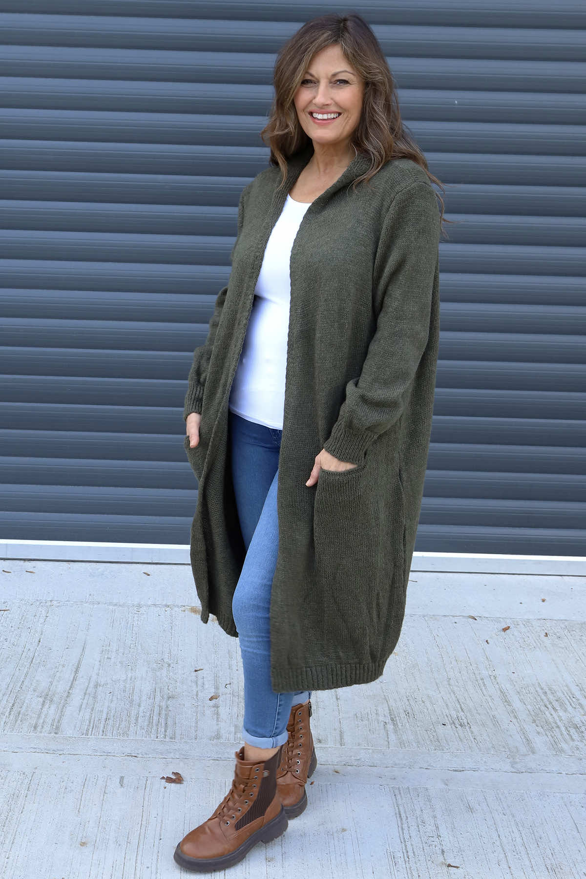 Nousha Hooded Knitted Cardigan Khaki