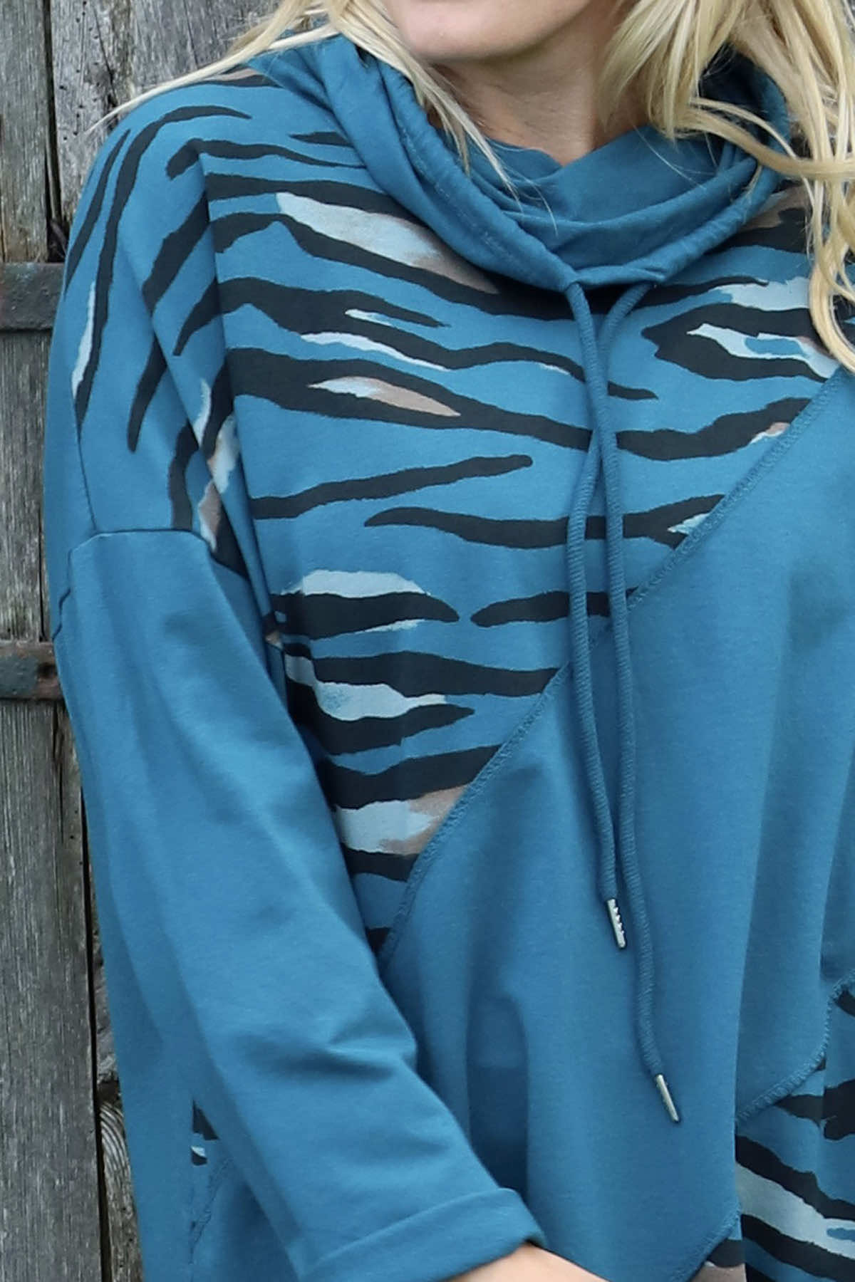 Lydia Cowl Print Cotton Top Teal