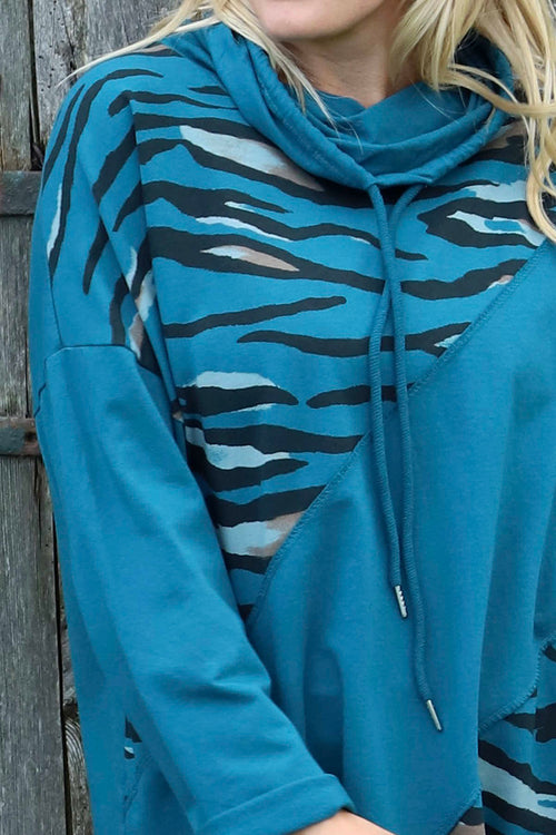 Lydia Cowl Print Cotton Top Teal - Image 3