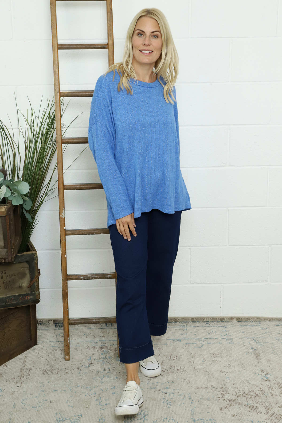 Sierra Sparkle Stripe Knitted Top Cobalt