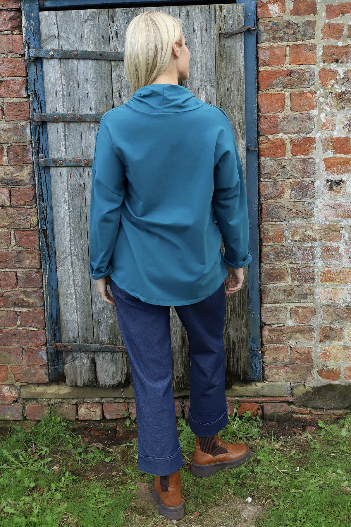 Lydia Cowl Print Cotton Top Teal