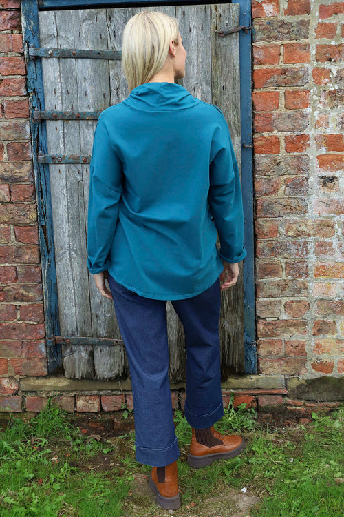 Lydia Cowl Print Cotton Top Teal - Image 4