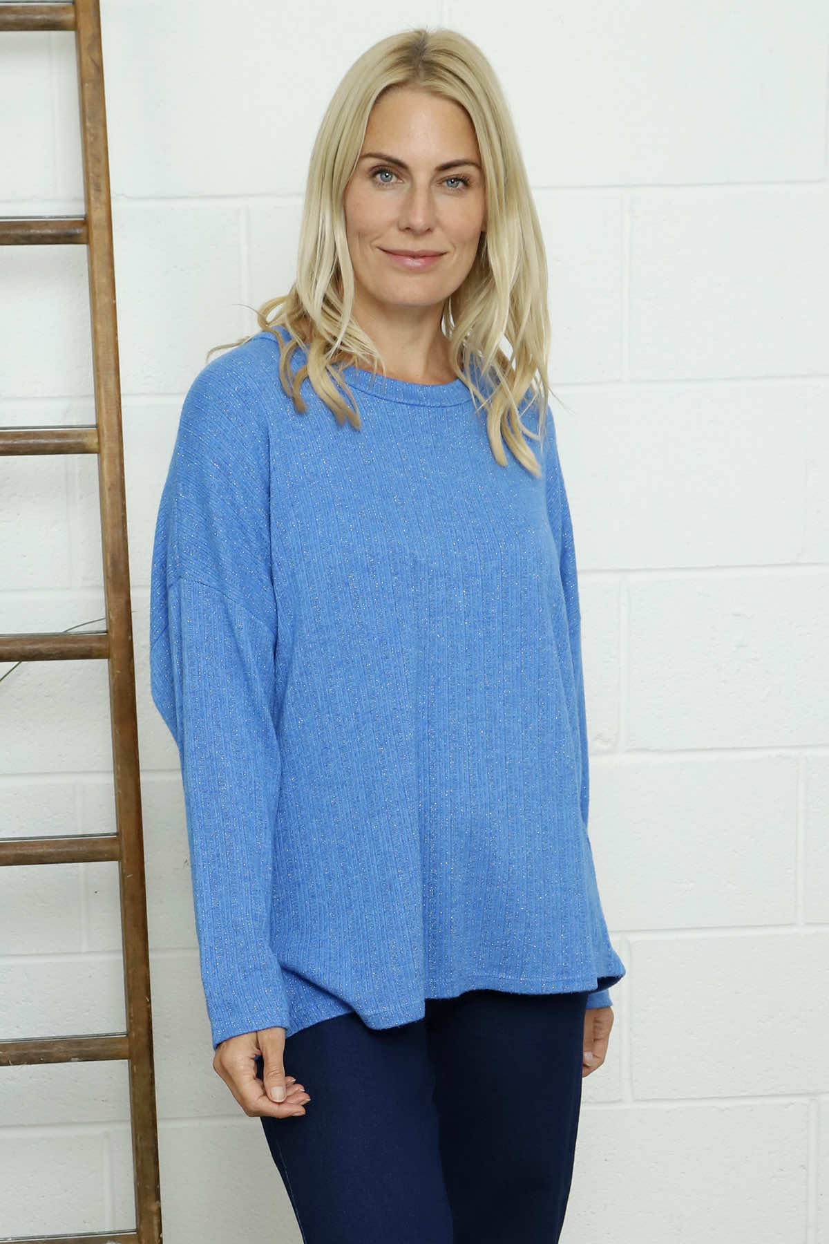 Sierra Sparkle Stripe Knitted Top Cobalt