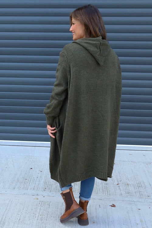 Nousha Hooded Knitted Cardigan Khaki - Image 4