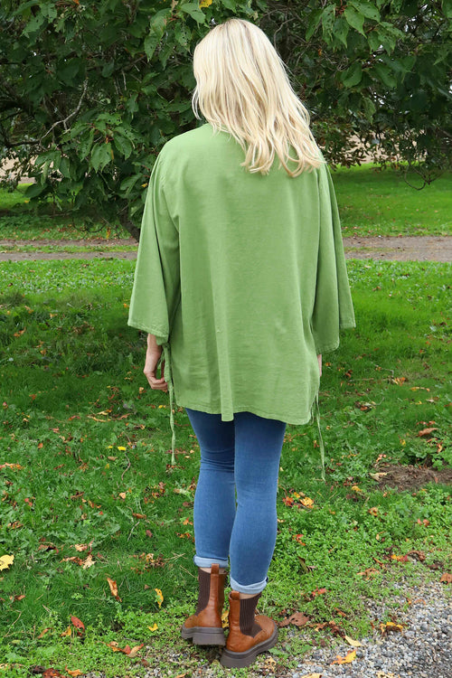 Nulvi V-Neck Linen Top Olive - Image 4