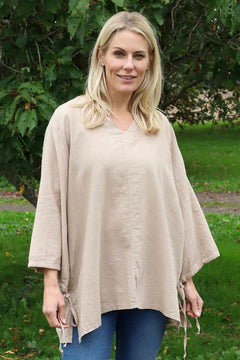 Nulvi V-Neck Linen Top Camel