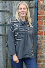 Lydia Cowl Print Cotton Top Charcoal Charcoal - Lydia Cowl Print Cotton Top Charcoal