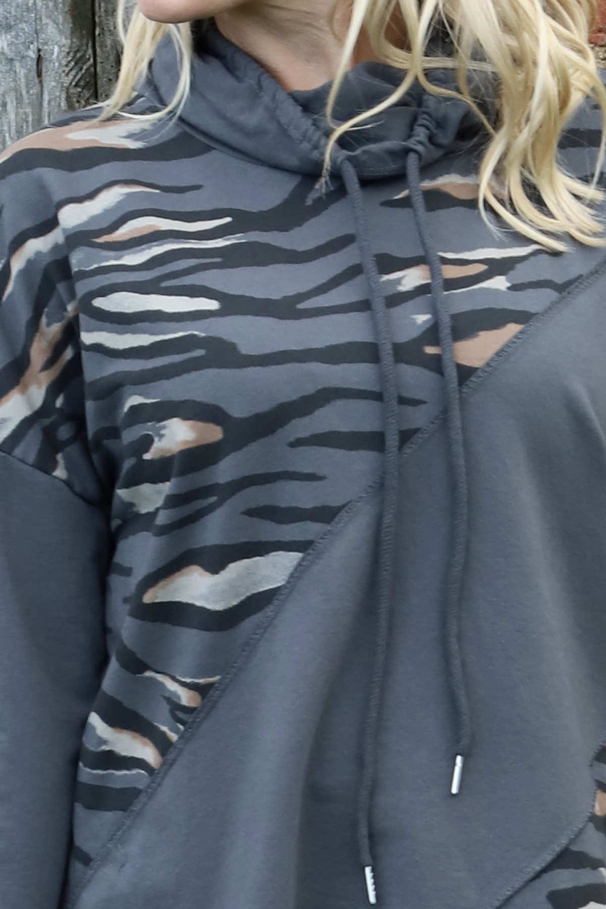 Lydia Cowl Print Cotton Top Charcoal