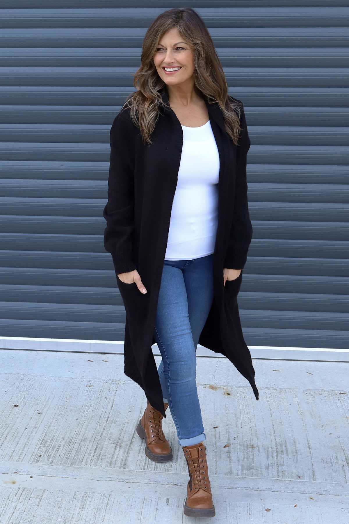 Nousha Hooded Knitted Cardigan Black