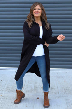 Nousha Hooded Knitted Cardigan Black