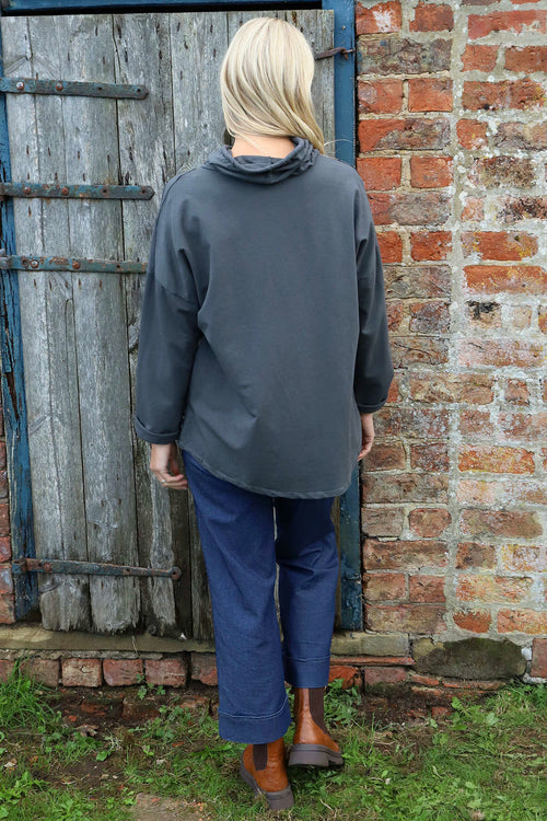 Lydia Cowl Print Cotton Top Charcoal - Image 4