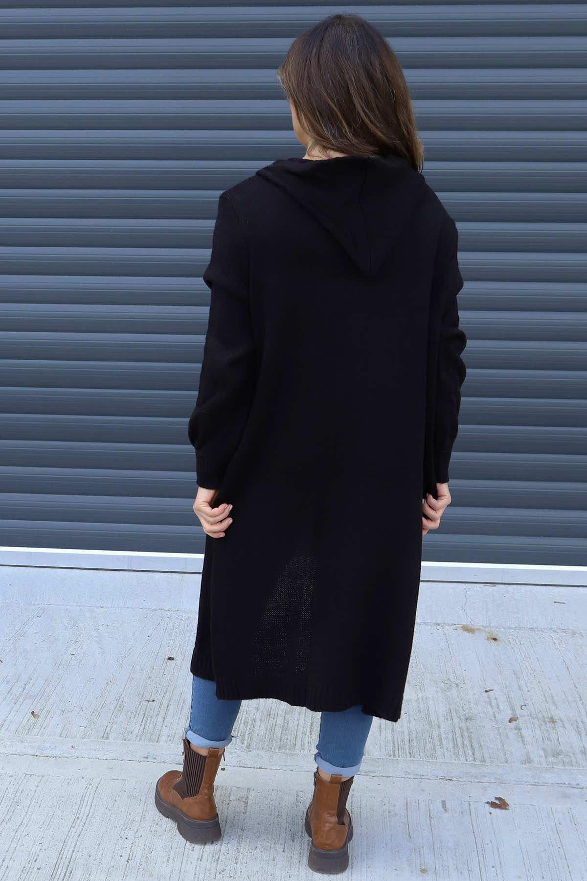 Nousha Hooded Knitted Cardigan Black