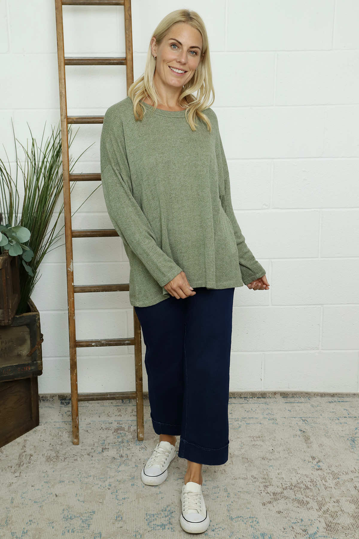 Sierra Sparkle Stripe Knitted Top Khaki