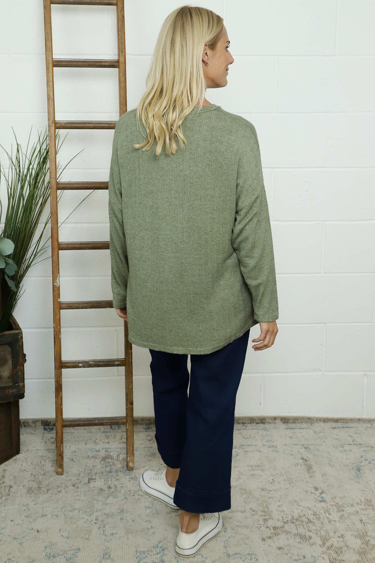 Sierra Sparkle Stripe Knitted Top Khaki