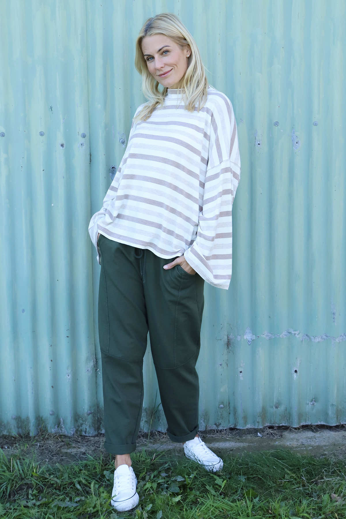 Sylvie Stripe Knit Top Stone