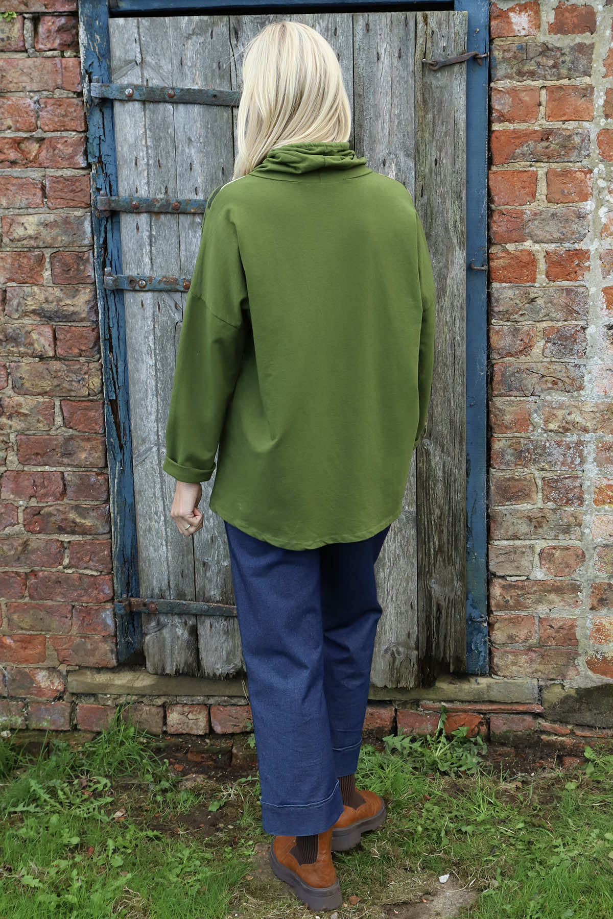 Lydia Cowl Print Cotton Top Olive