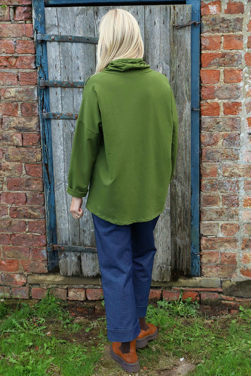 Lydia Cowl Print Cotton Top Olive - Image 4