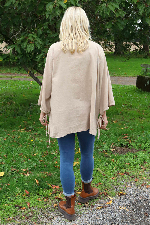 Nulvi V-Neck Linen Top Camel - Image 4