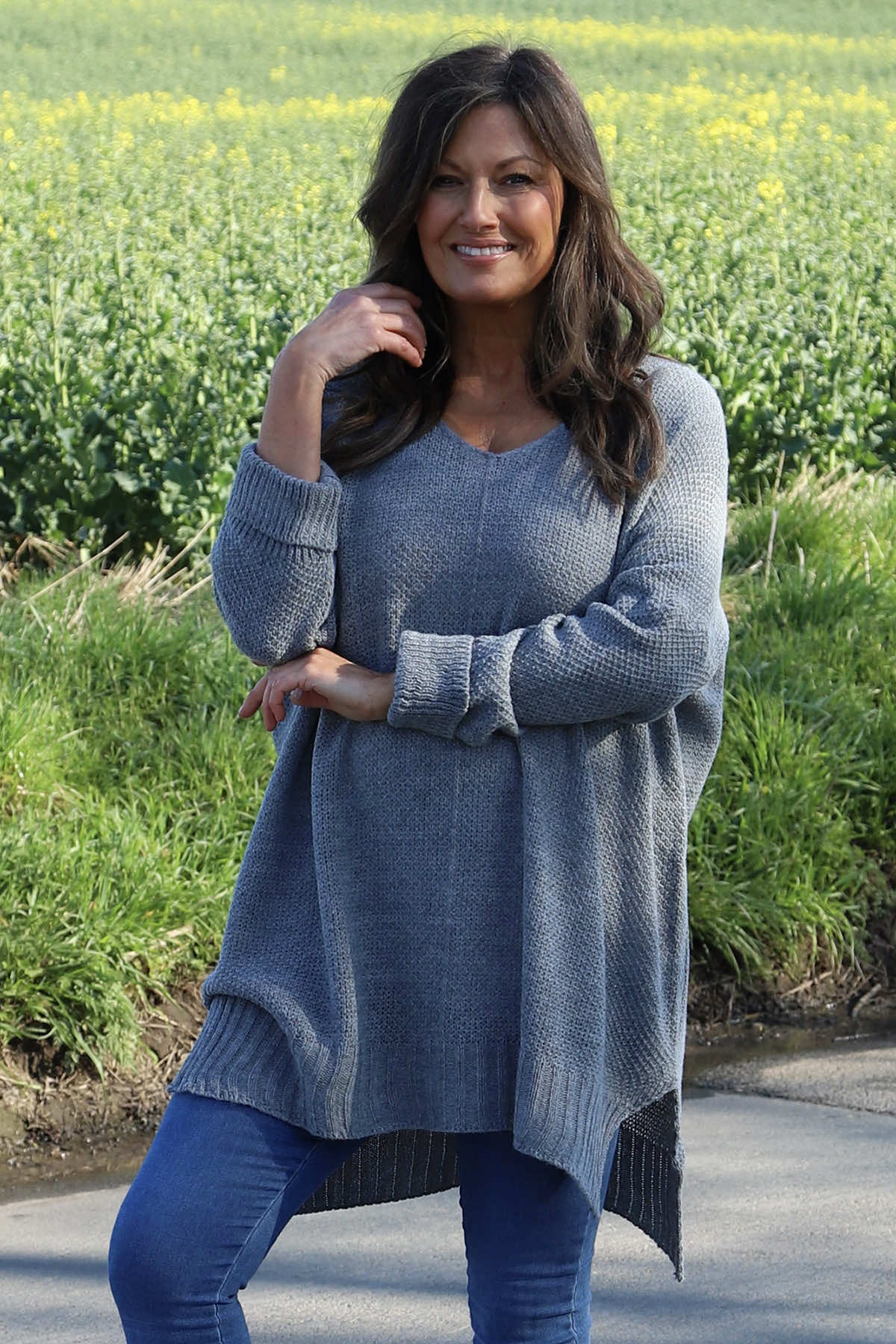 Bo Slouch V-Neck Jumper Mid Grey