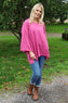 Nulvi V-Neck Linen Top Fuchsia
