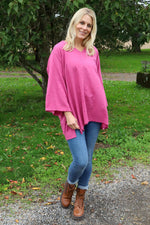 Nulvi V-Neck Linen Top Fuchsia Fuchsia - Nulvi V-Neck Linen Top Fuchsia