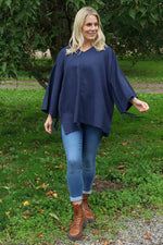 Nulvi V-Neck Linen Top Navy Navy - Nulvi V-Neck Linen Top Navy
