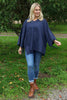 Nulvi V-Neck Linen Top Navy