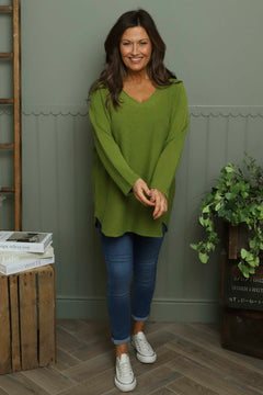 Lynna V-Neck Jumper Olive
