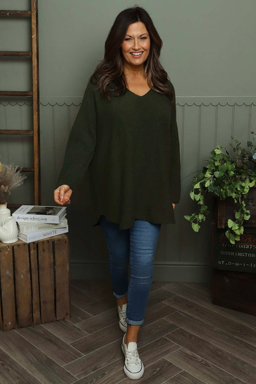 Lynna V-Neck Jumper Khaki - Image 2