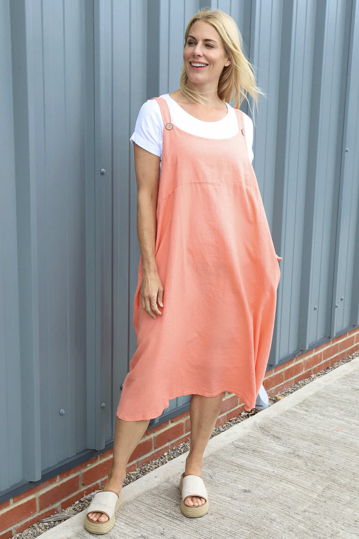 Adina Linen Pinafore Dress Orange