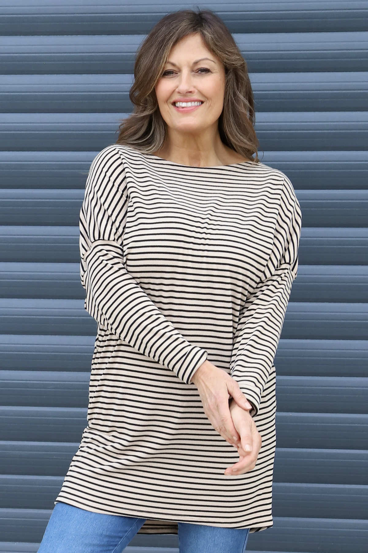 Nessie Stripe Cord Top Stone